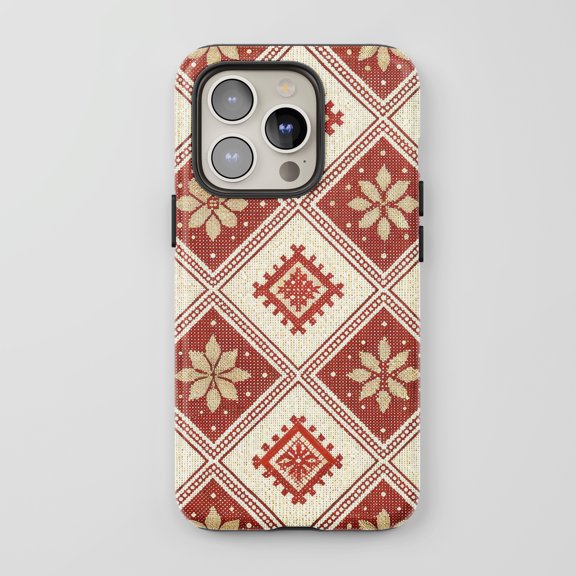 Ukrainian Folk Art Embroidery For All iPhone Series Protective Phone Case Red Beige
