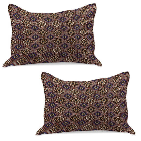 Ukrainian Knitted Quilt Pillowcover Set of 2, Traditional Design Cultural Ornament Pattern Vintage Geometrical, Standard Queen Pillow Sham Bedroom, 30" x 20", Multicolor, by Ambesonne