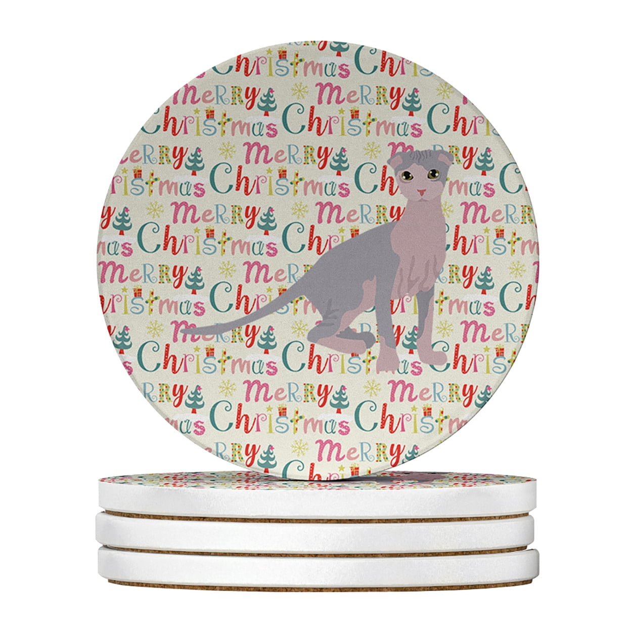 Ukrainian Levkoy Cat Christmas Large Sandstone Coasters Pack of 4 4 in x 4 in