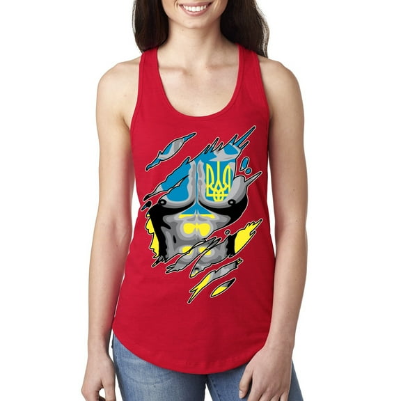 Ukrainian Muscle Skin Beast Mode Ladies Racerback Tank Top, Red, X-Large