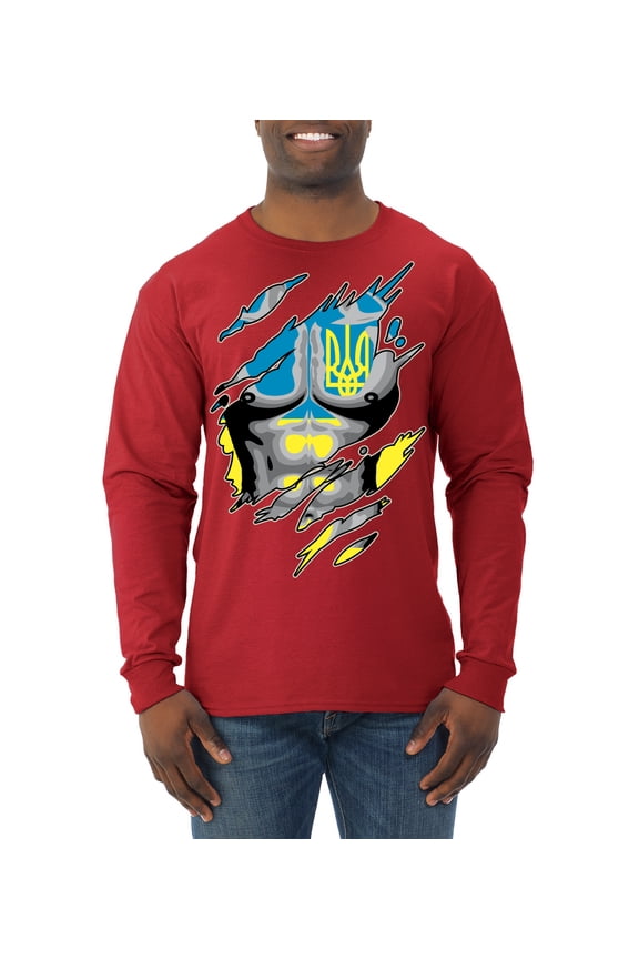 Ukrainian Muscle Skin Beast Mode Mens Long Sleeve Shirt, Red, Small