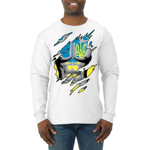 Ukrainian Muscle Skin Beast Mode Mens Long Sleeve Shirt, White, X-Large