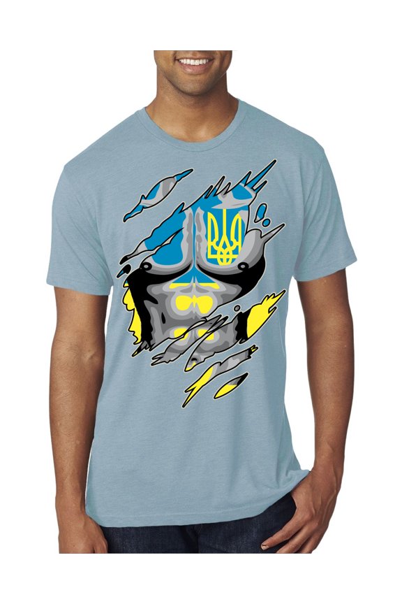 Ukrainian Muscle Skin Beast Mode Mens Premium Tri Blend T-Shirt, Denim, Small