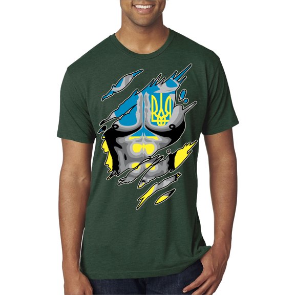 Ukrainian Muscle Skin Beast Mode Mens Premium Tri Blend T-Shirt, Forest Green, Large