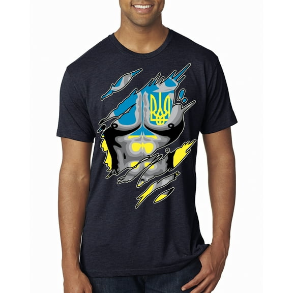 Ukrainian Muscle Skin Beast Mode Mens Premium Tri Blend T-Shirt, Vintage Navy, Medium