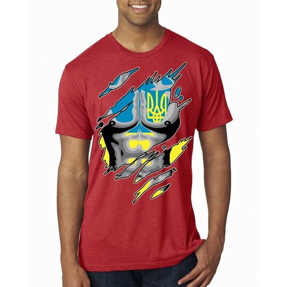 Ukrainian Muscle Skin Beast Mode Mens Premium Tri Blend T-Shirt, Vintage Red, X-Large