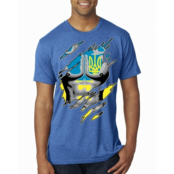 Ukrainian Muscle Skin Beast Mode Mens Premium Tri Blend T-Shirt, Vintage Royal, Medium