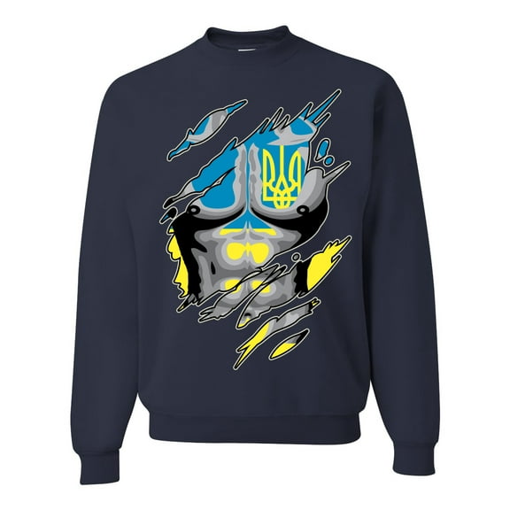 Ukrainian Muscle Skin Beast Mode Unisex Crewneck Graphic Sweatshirt, Navy, XX-Large