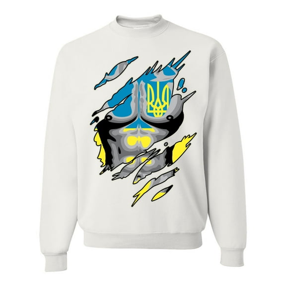 Ukrainian Muscle Skin Beast Mode Unisex Crewneck Graphic Sweatshirt, White, Large