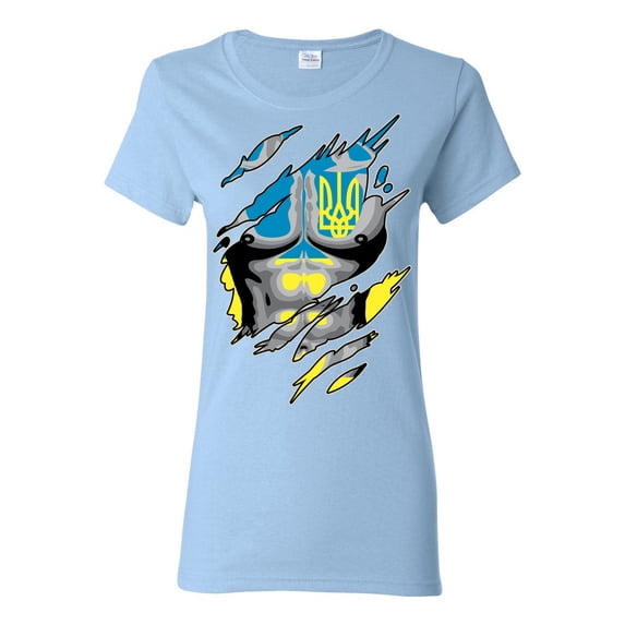 Ukrainian Muscle Skin Beast Mode Womens Graphic T-Shirt, Light Blue, Medium