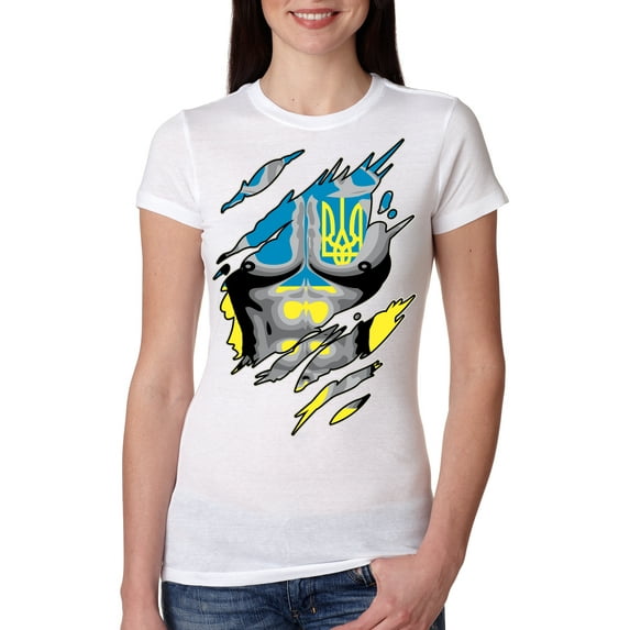 Ukrainian Muscle Skin Beast Mode Womens Slim Fit Junior Tee, White, X-Large