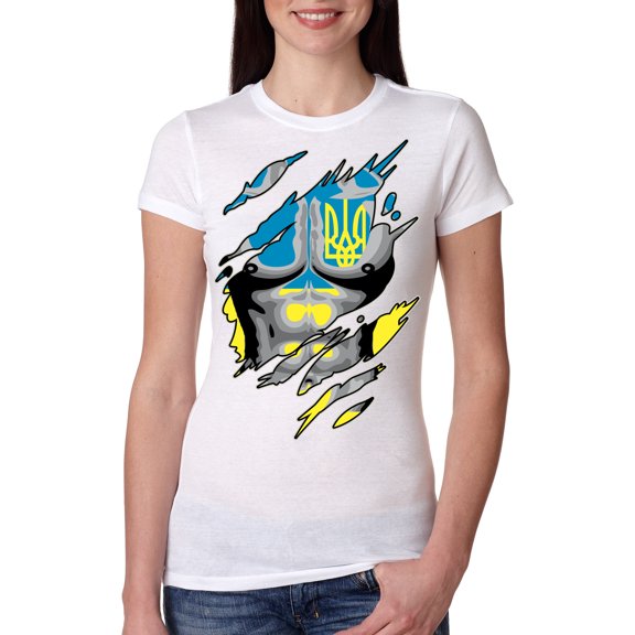 Ukrainian Muscle Skin Beast Mode Womens Slim Fit Junior Tee, White, XX-Large