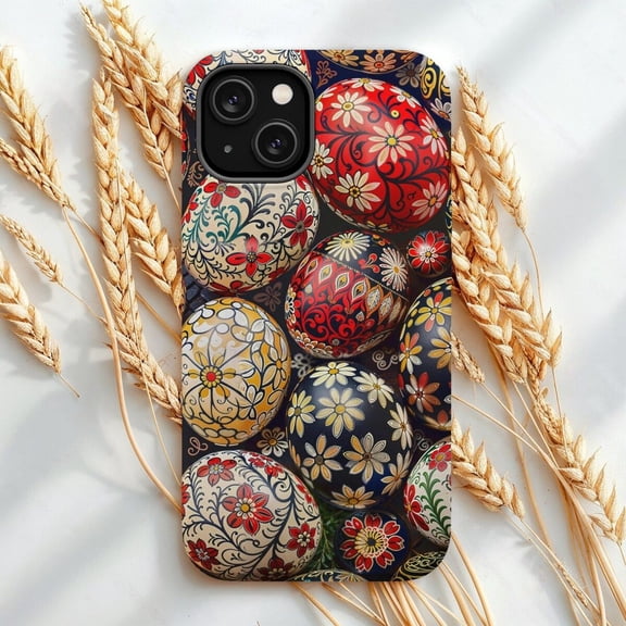 Ukrainian Pysanky Elegant Floral Easter Phone Case with iPhone 17 to 11 Pro Max