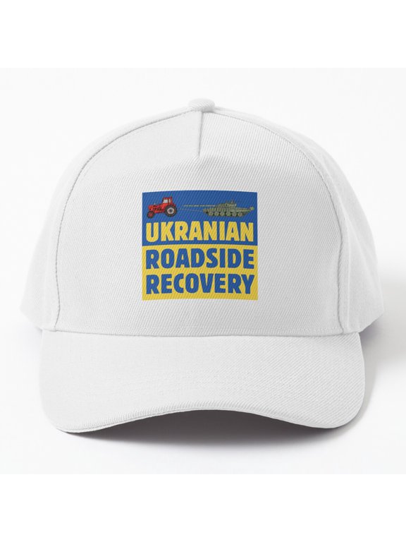 Ukrainian Roadside Recovery Baseball Cap, Farmer Tractor Towing Tank Design Hat