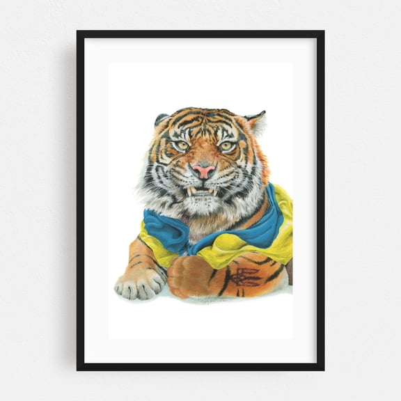 Ukrainian Tiger - Painting Wildlife Modern Art Fantasy Surrealism Black Framed Wall Art Print 24 x 36 inches