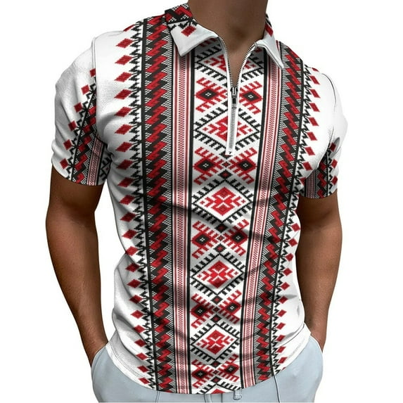 Ukrainian Vyshyvanka Embroidery Men Zipper T-shirt Summer Casual Short Sleeve T-shirt Top