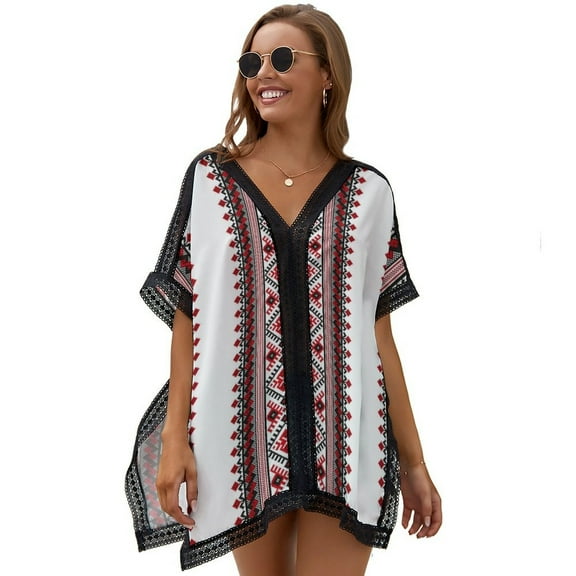 Ukrainian Vyshyvanka Embroidery Printed Women's Swimsuit Cover Up Summer Swimsuit Dress