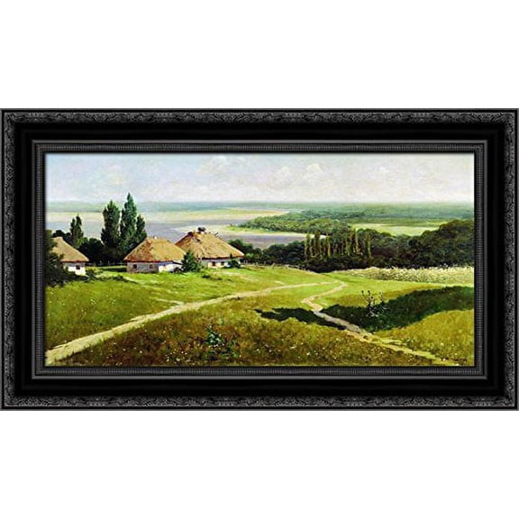 Ukrainian landscape with huts 24x17 Black Ornate Wood Framed Canvas Art by Makovsky, Vladimir