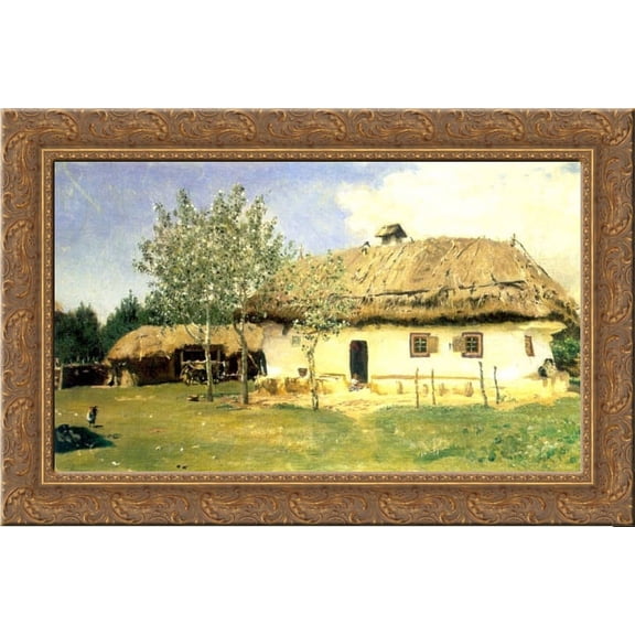 Ukrainian peasant house 24x19 Gold Ornate Wood Framed Canvas Art by Repin, Ilya