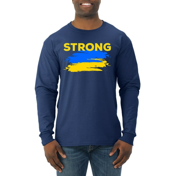 Ukranian Strong Vintage Mens Long Sleeve Shirt, Navy, X-Large