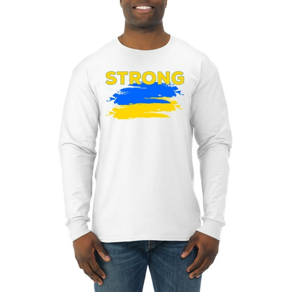 Ukranian Strong Vintage Mens Long Sleeve Shirt, White, X-Large