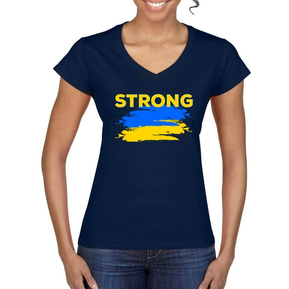 Ukranian Strong Vintage Womenâ€™s Standard V-Neck Tee, Navy, X-Large