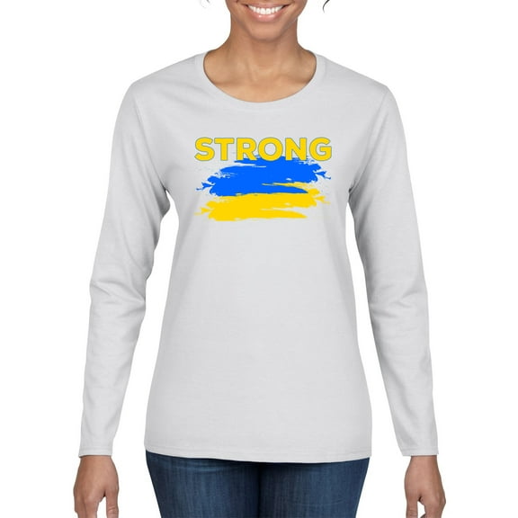 Ukranian Strong Vintage Womens Graphic Long Sleeve T-Shirt, White, X-Large
