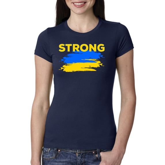Ukranian Strong Vintage Womens Slim Fit Junior Tee, Navy, XX-Large