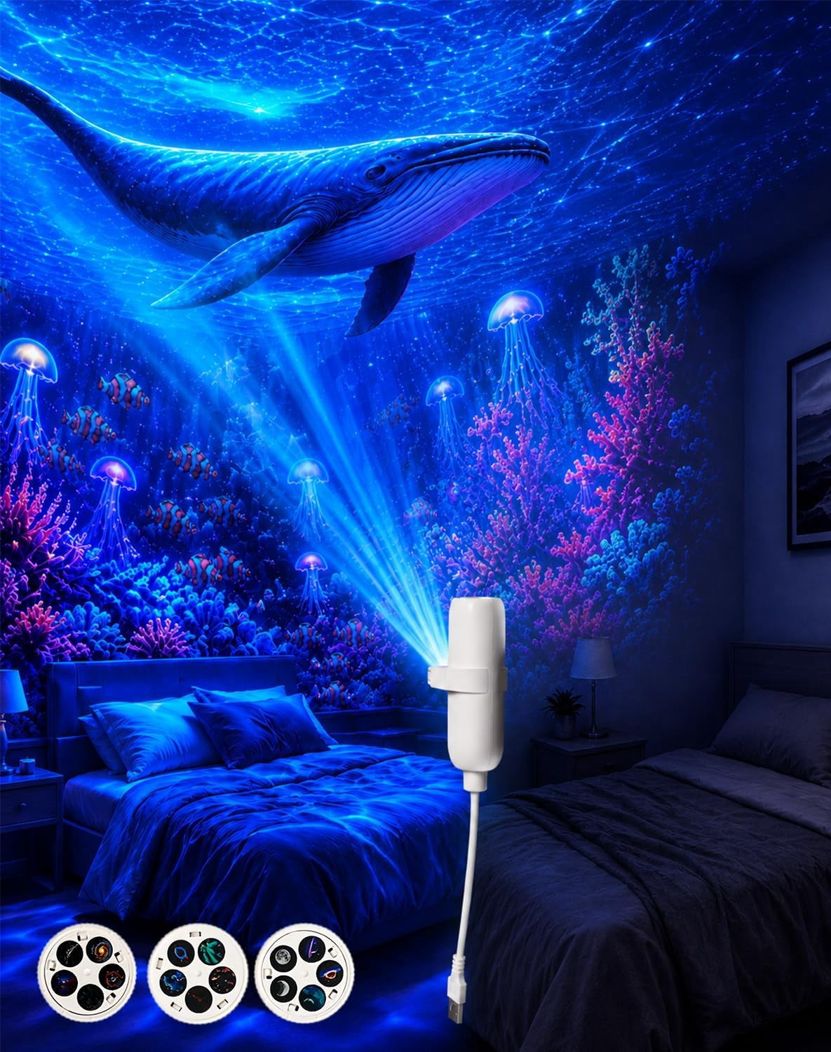 Uktrendzone Projector, Moon Galaxy Night Light for Bedroom | LED Starry Sky Lamp with 360 Degree Flexible Gooseneck, USB Powered Galaxy Light for Home Decor Sleep Mood Lighting(15 patterns)