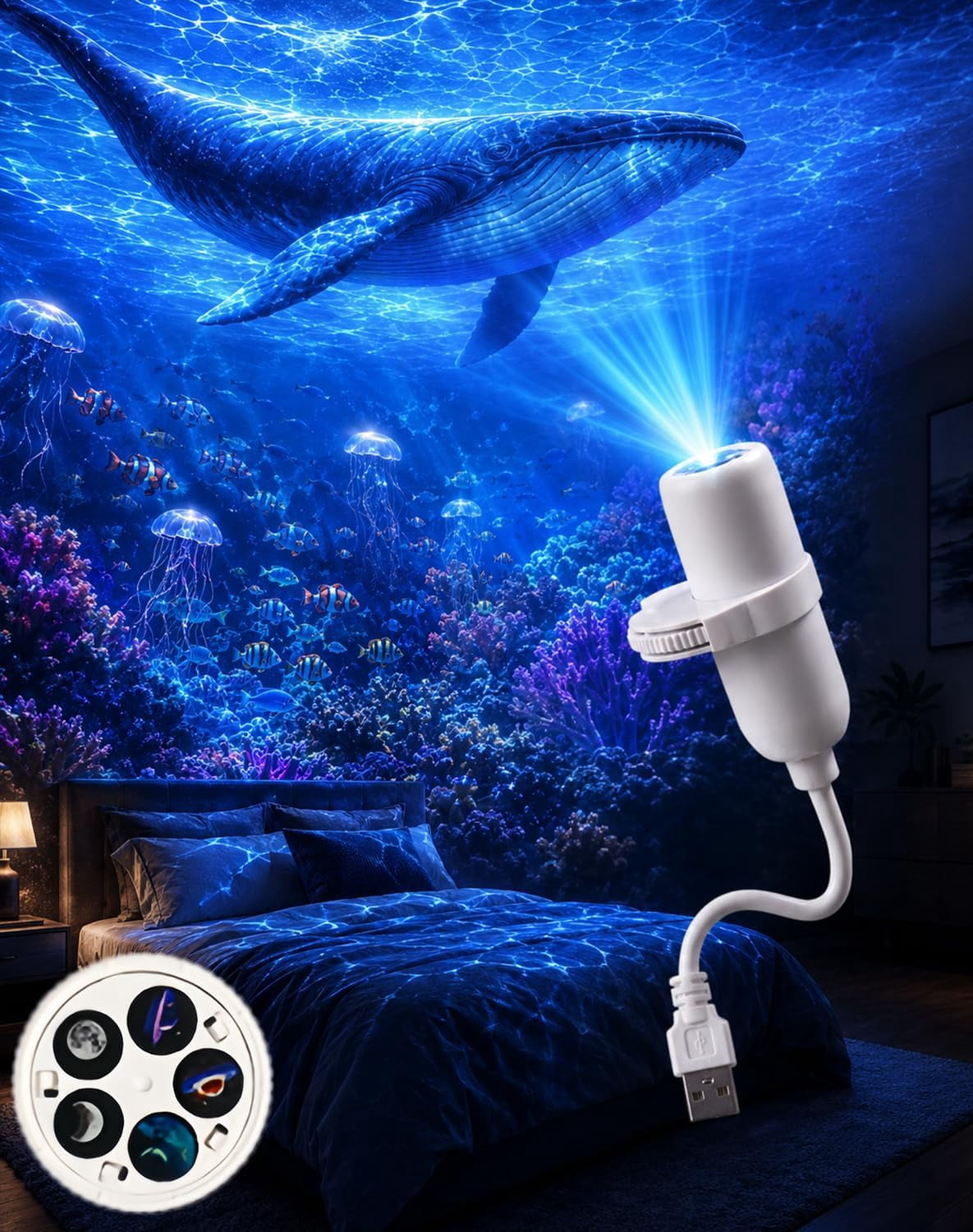 Uktrendzone Projector, Moon Galaxy Night Light for Bedroom | LED Starry Sky Lamp with 360 Degree Flexible Gooseneck, USB Powered Galaxy Light for Home Decor Sleep Mood Lighting(5 patterns)