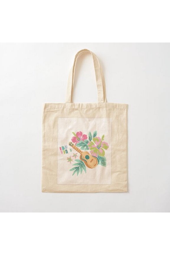 Ukulele And Flowers Canvas Tote Bags, Reusable Shopping Bag