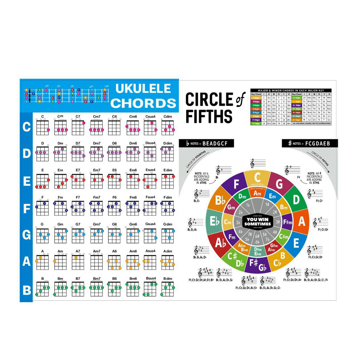 Ukulele Chord Chart Sticker Ukelele Music Education Guitar Chord Chart for Beginner Big Size