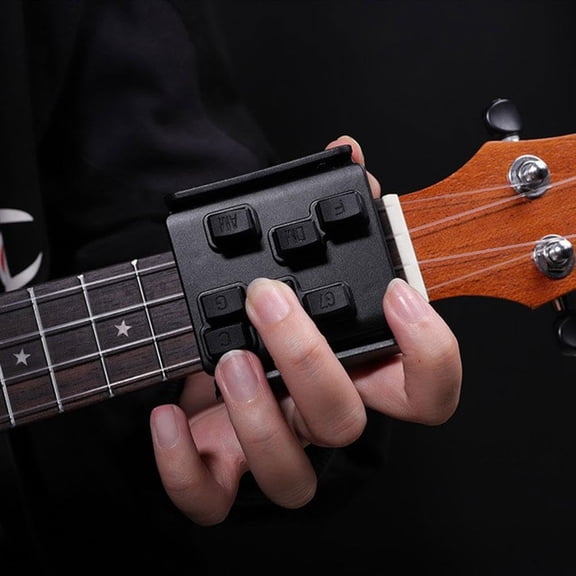 Ukulele Chord Presser, Chord Trainer Learning Tool, Clip-On Chord Assistant for 23 Inch 26 Inch Ukulele, Portable Beginner Chord Helper, Black Plastic Ukulele Attachment