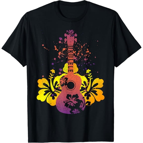 Ukulele - Hawaiian Hibiscus Flower Floral Summer Beach Gift T-Shirt