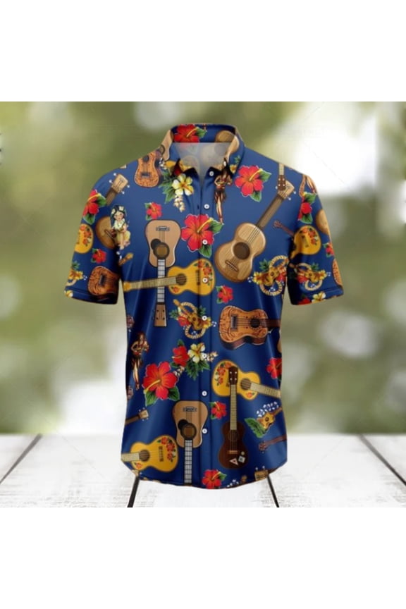 Ukulele Hibiscus Tropical Hawaiian Shirt Gift For Men And Women