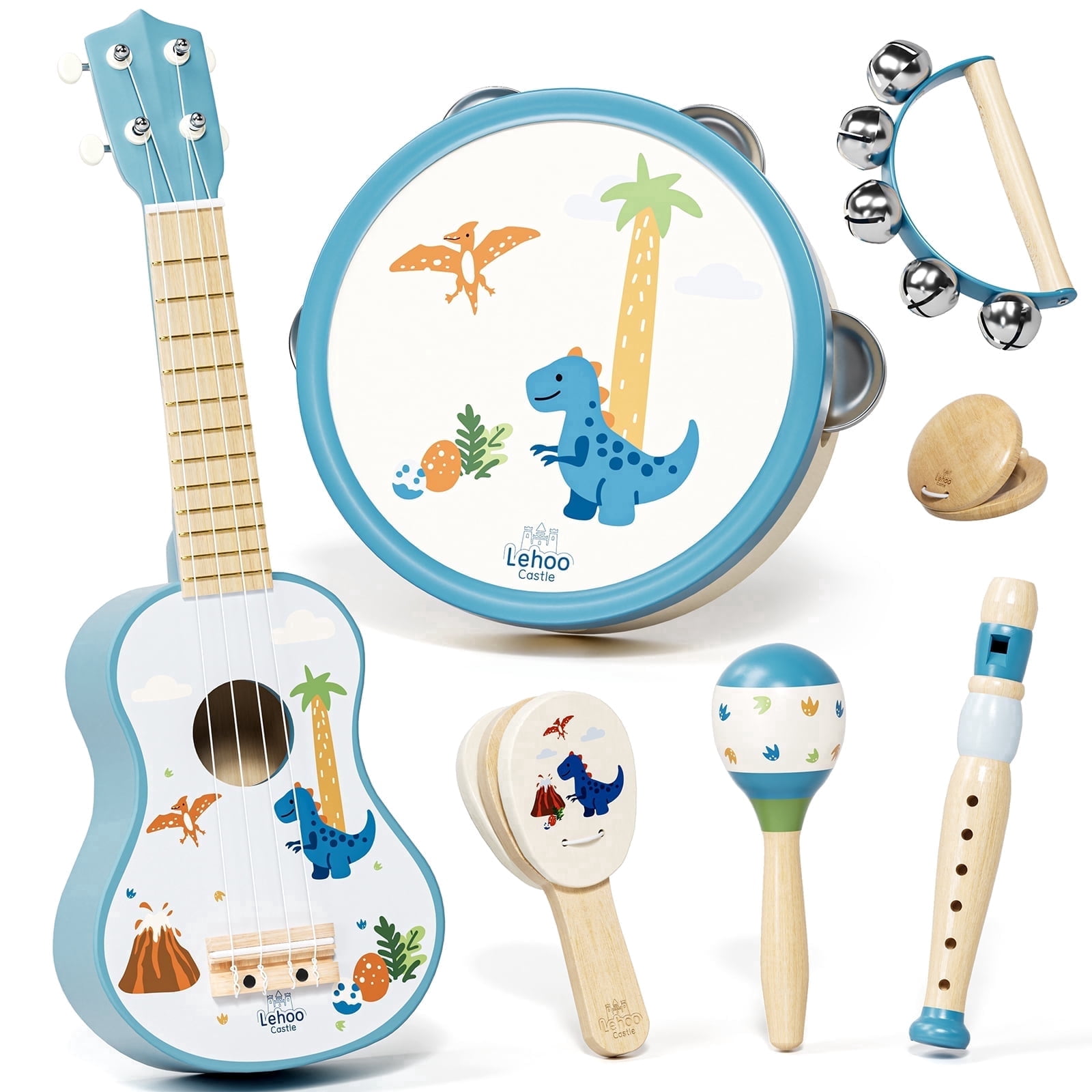 Kids Guitar, Wooden Musical Instruments for Kids, 7 in 1 Dinosaur Music ...