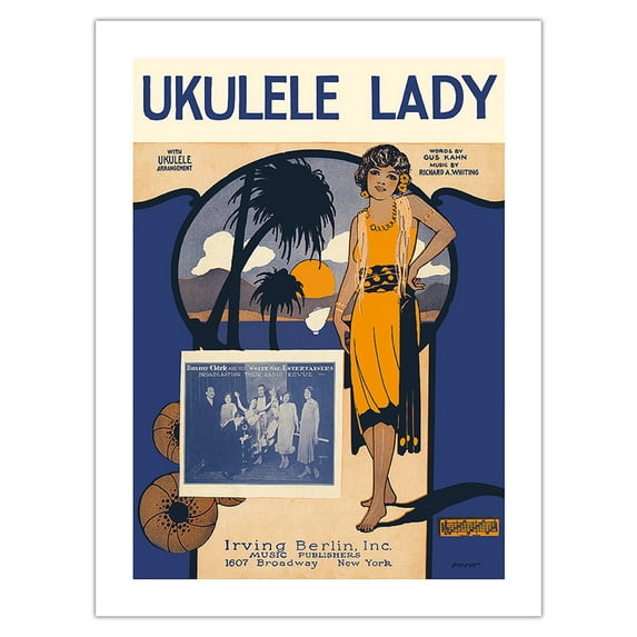 Ukulele Lady - Words by Gus Kahn Music by Richard A. Whiting - Vintage Hawaiian Sheet Music by Perrer c.1925 - Bamboo Fine Art 290gsm Paper (Unframed) 12x16in