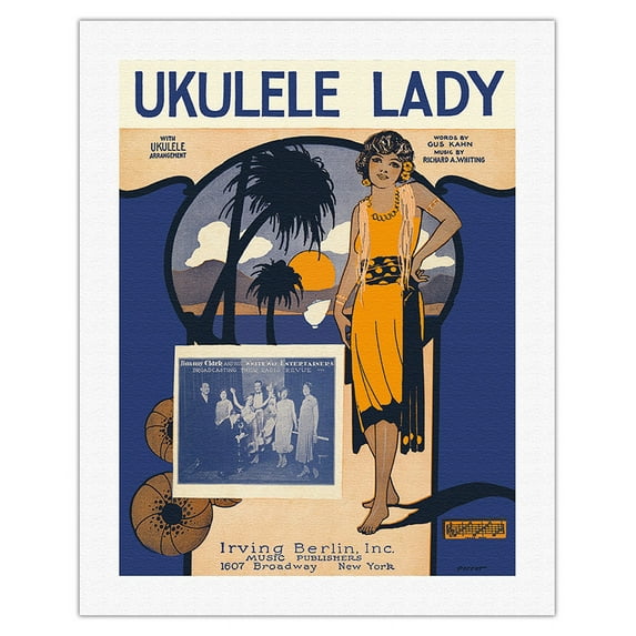 Ukulele Lady - Words by Gus Kahn Music by Richard A. Whiting - Vintage Hawaiian Sheet Music by Perrer c.1925 - Fine Art Rolled Canvas Print (Unframed) 20in x 26in