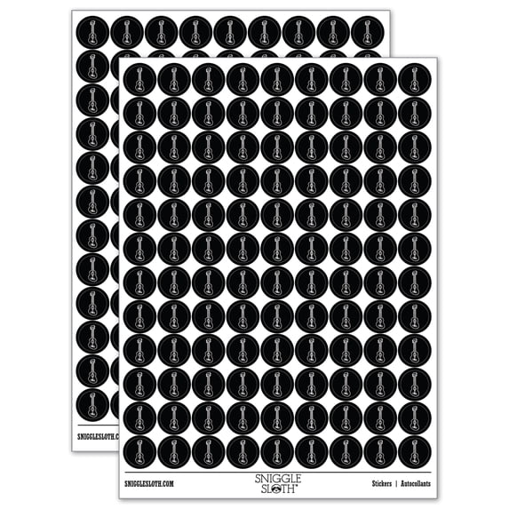 Ukulele Music Instrument Doodle 200+ Round Stickers - Black - Matte Finish - 0.50" Size