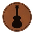 thumbnail image 1 of Ukulele Solid 2.5" Faux Leather Round Engraved Iron-On Patch - Brown, 1 of 6