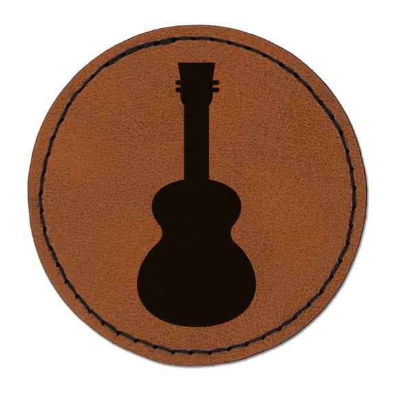Ukulele Solid 2.5" Faux Leather Round Engraved Iron-On Patch - Brown