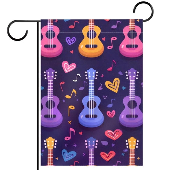 Ukuleles with Musical Notes and Hearts Double Sided Garden Flag Decorative Weather Resistant Yard Flag, Large DIY Vertical Flag for Farmhouse Patio Lawn, 28x40 Inch