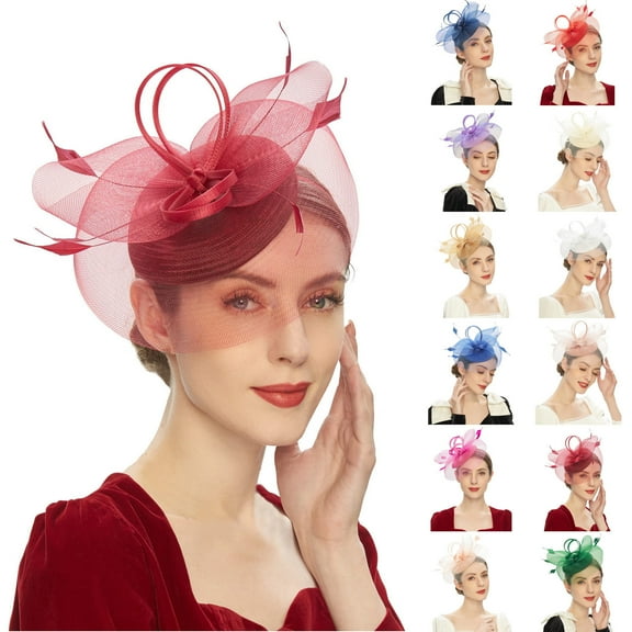 Ukumplol Fascinators Hats Tea Party Hats for Women Tea Party Fascinator Kentuckys Derbys Hat Fascinator Pillbox Hat Headband for Headwear with Veil White One Size