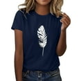 thumbnail image 1 of Ukumplol Graphic Tees for Women Oversized Tshirts for Women Womens Summer Top Casual Feather Print T Shirt Fashion Loose Short Sleeve Short Sleeve Shirts for Women Navy S, 1 of 4