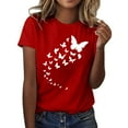 thumbnail image 1 of Ukumplol Graphic Tees for Women Short Sleeve Shirts for Women Women's Butterfly Print Round Neck Short Sleeve T Shirt Top Womens Summer Tops Red M, 1 of 4