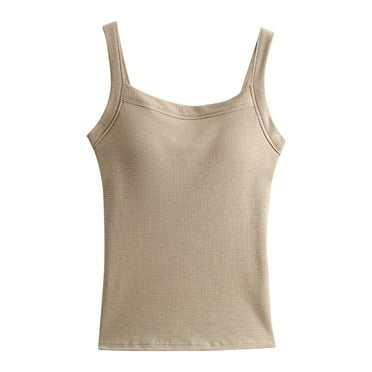 Ukumplol Halter Tops for Women Tank Tops for Women 2024 Women's Solid Color with Chest Pad Bra One Tank Top Sling Camisole Tops for Women Khaki 2Xl
