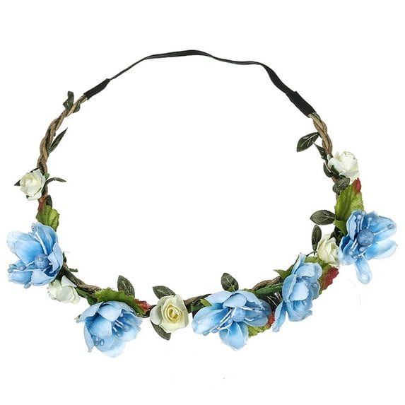Ukumplol Headbands for Women Girls Fashion Hair Accessories Boho Ladies Floral Flower Festival Wedding Garland Hair Head Band Beach Party Hair Piece Blue One Size