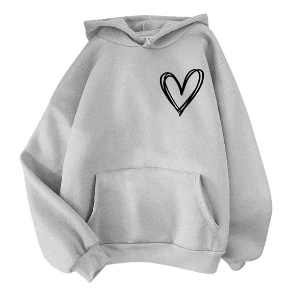 Ukumplol Hoodies Hoodies for Women Women'S Print Long Sleeved Sweatshirt Blouse Pullover Solid Color Hooded Hoodies for Teen Girls Gray L
