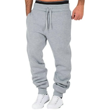 Ukumplol Linen Pants Jeans for Men Male Fitness Running Trousers Drawstring Loose Waist Solid Color Pants Pocket Loose Fleece Sweatpants Work Pants for Men Gray L