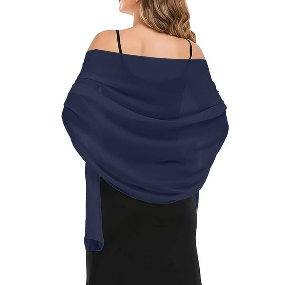 Ukumplol Soft Chiffon Scarfs Shawls Shawl Wraps for Women Sheer Shawl for Evening Dresses Women's Shawls and Wraps for Evening Dress Chiffon Shawl Soft Elegant Silky Pashmina Wedding Shawl Navy L